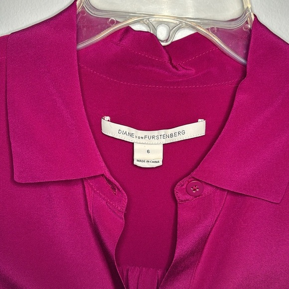 Diane Von Furstenberg Prita Silk Button Down Dress Fuschia Pink Size 6 - Picture 2 of 13